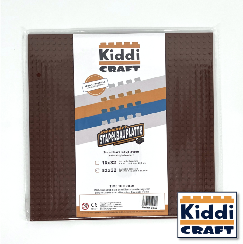 Kiddicraft Stackable Baseplate 32 x 32 Noppen (25,5 x 25,5cm) Braun
