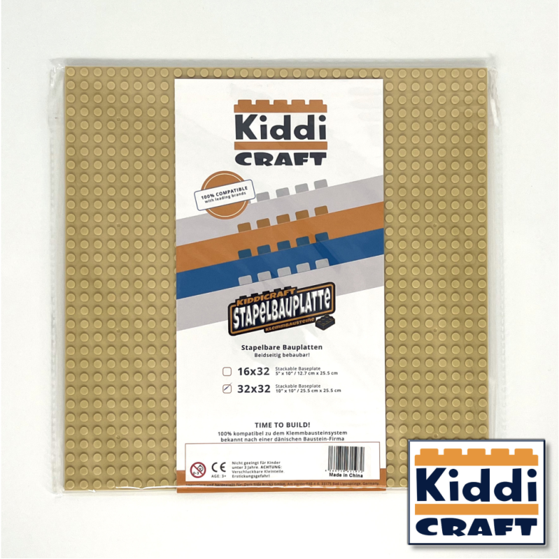 Kiddicraft Stackable Baseplate 32 x 32 Noppen (25,5 x 25,5cm) Tan / Beige