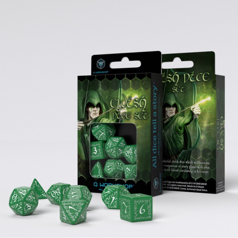 Q-Workshop: Elvish Green & white Dice Set