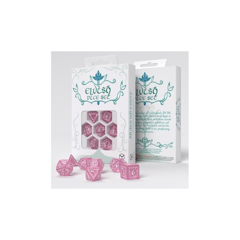 Q-Workshop: Elvish Shimmering pink & White Dice Set