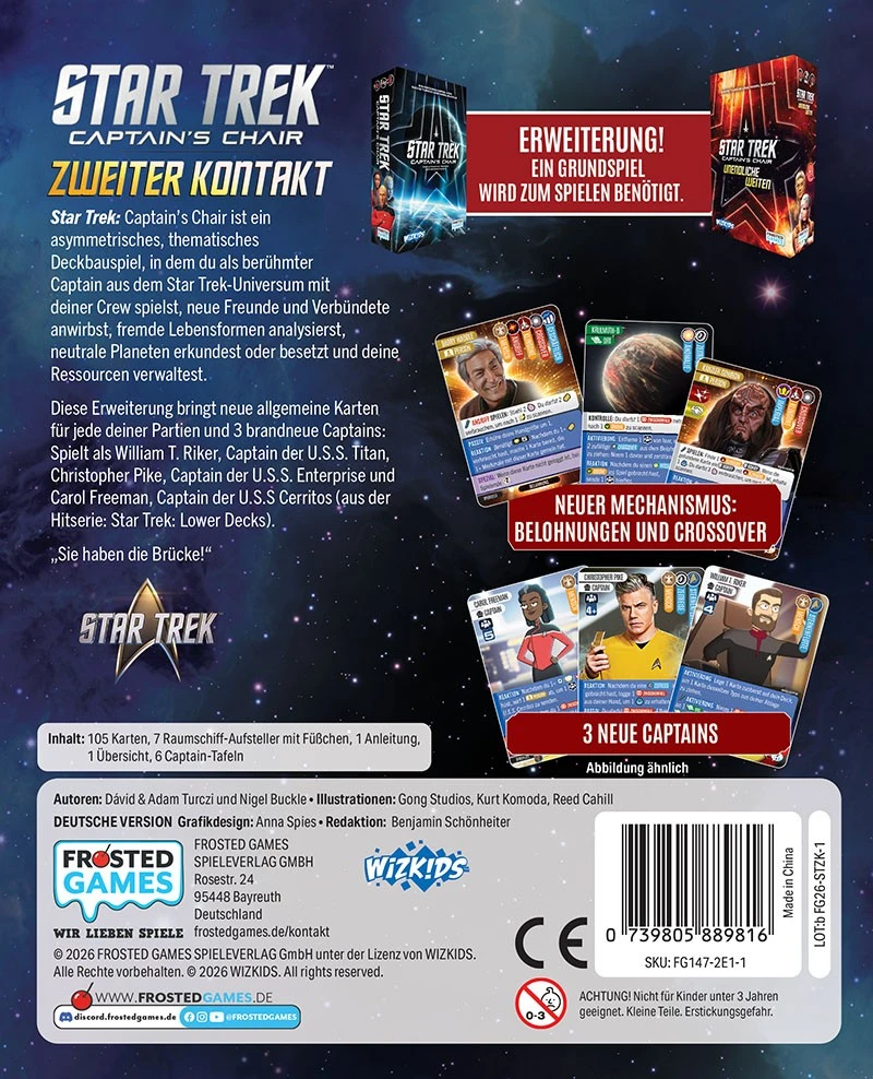 Star Trek Captain’s Chair – Zweiter Kontakt Erweiterung mit 3 Captains, 105 Karten und Raumschiff-Aufstellern