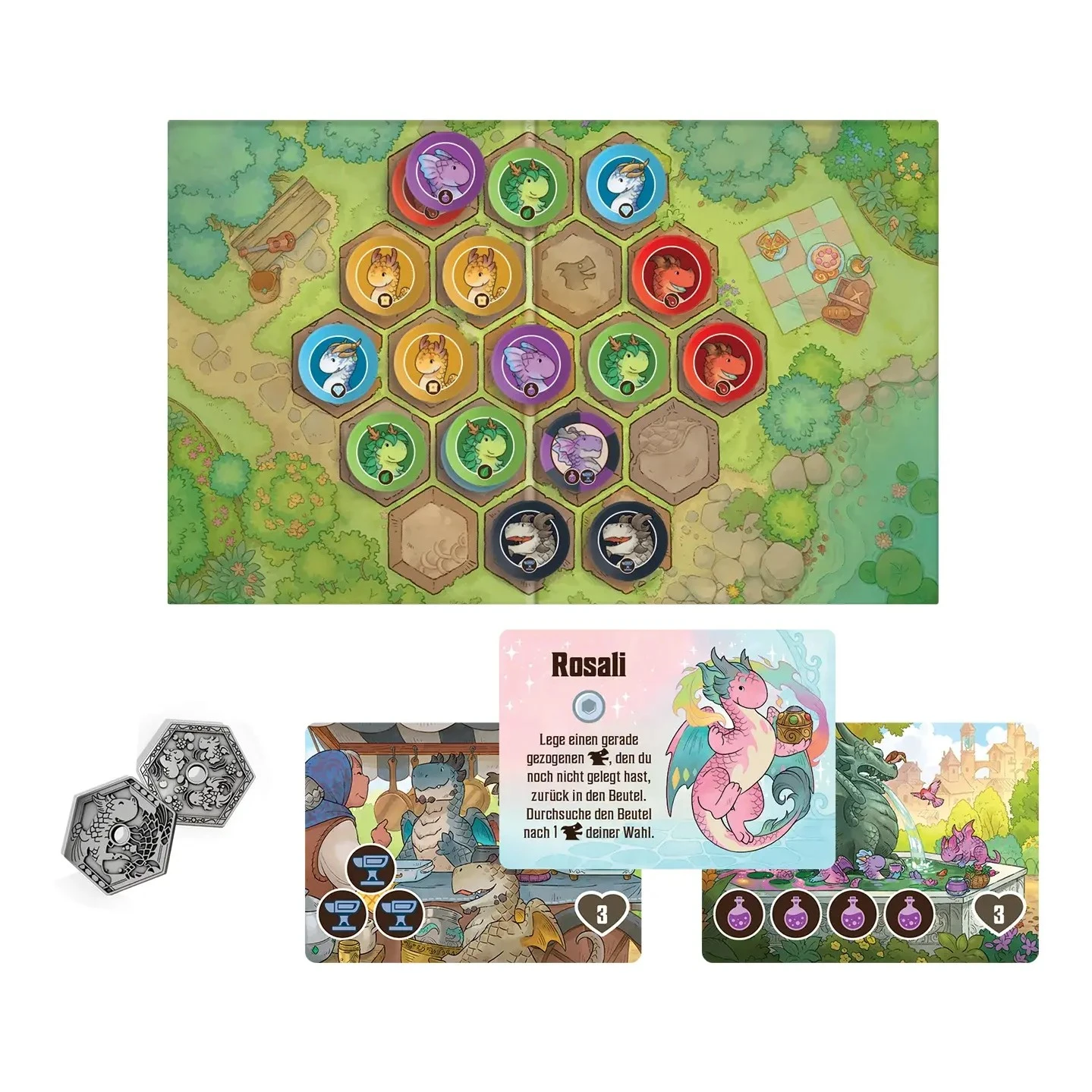 Flamecraft Duals Brettspiel mit bunten Drachensteinen, Ladenplättchen, Spielbrett und hochwertigen Deluxe-Komponenten