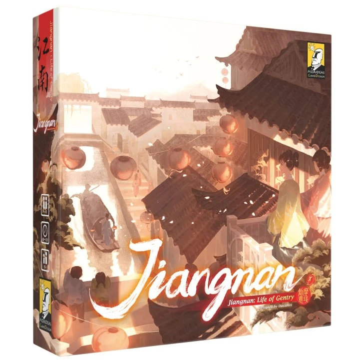 Brettspiel zur Ming-Dynastie mit Gelehrten, Schülern, Ortsplättchen und farbenfrohen Kunstwerken