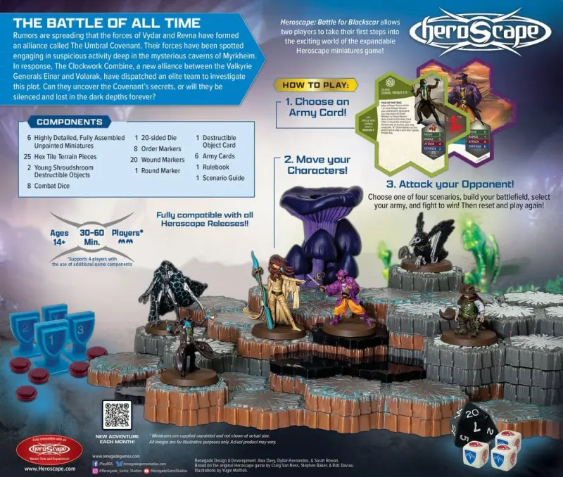 Heroscape Battle for Blackscar Erweiterung mit neuen Charakteren und modularem Hexfeld-Gelände