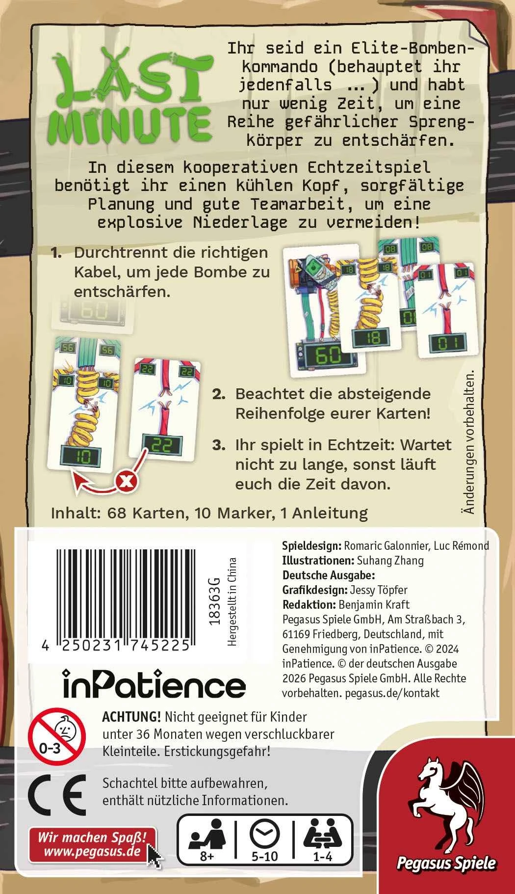 Last Minute kooperatives Echtzeitspiel mit Bombenkarten, Kabelkarten und Markern