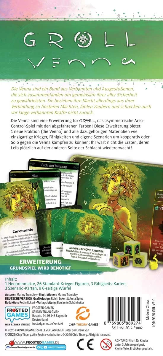 GROLL Venna Fraktionserweiterung mit Fraktionsmatte, Kriegerfiguren, Würfeln und Fähigkeitskarten