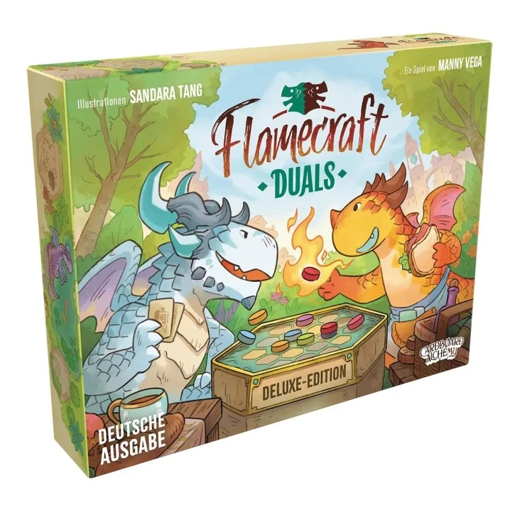Flamecraft Duals Brettspiel mit bunten Drachensteinen, Ladenplättchen, Spielbrett und hochwertigen Deluxe-Komponenten