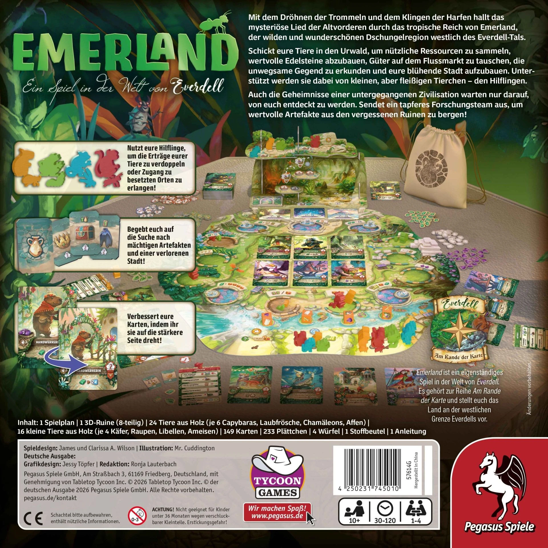 Everdell Emerland Brettspiel mit Tierfiguren, Dschungel-Spielplan, 3D-Ruine, Karten und Ressourcenplättchen