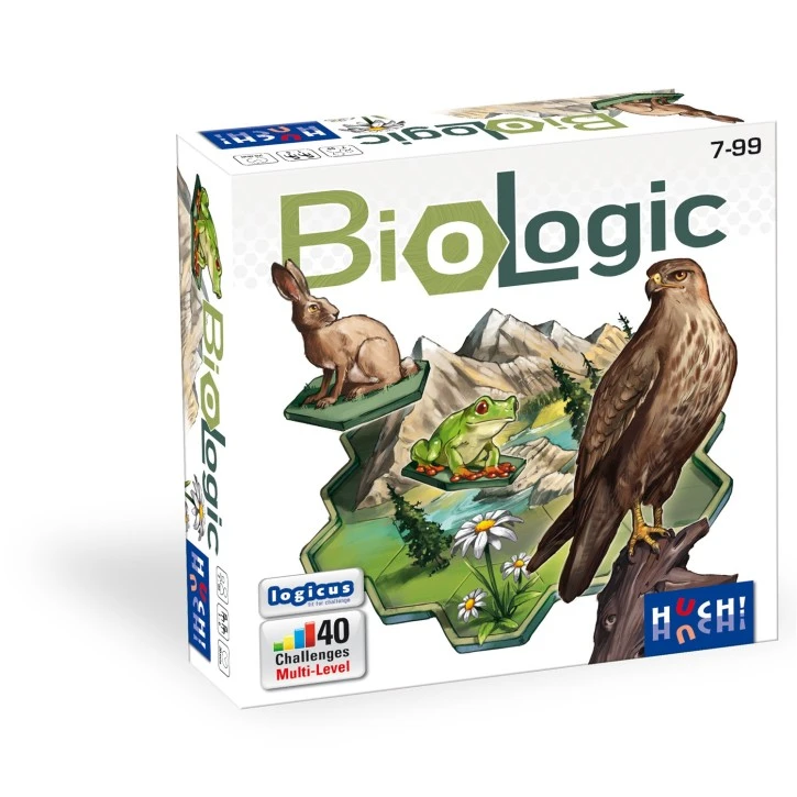 Logikspiel mit Naturthema, Bäumen, Tieren, Schilf und Landschaftsplättchen für 40 Challenges