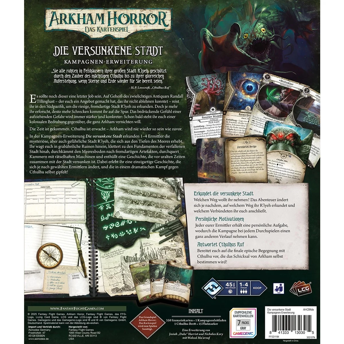 Arkham Horror Die versunkene Stadt Kampagnenerweiterung mit R’lyeh, Ermittlern und Cthulhu