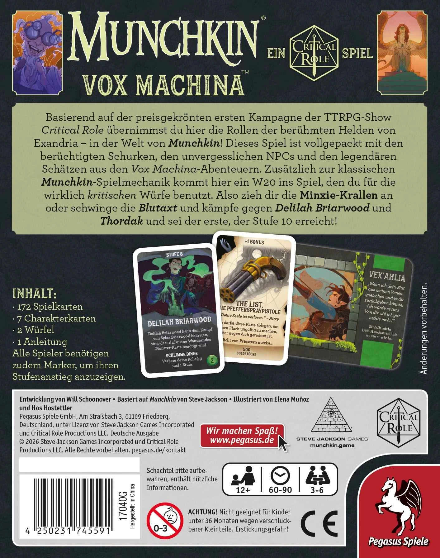 Munchkin Vox Machina Kartenspiel mit 172 Karten, Charakterkarten, Würfeln und Figuren aus Critical Role