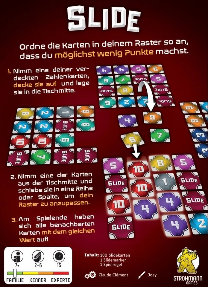 Slide Kartenspiel mit 4x4-Kartenraster und Zahlenkarten von 1 bis 10