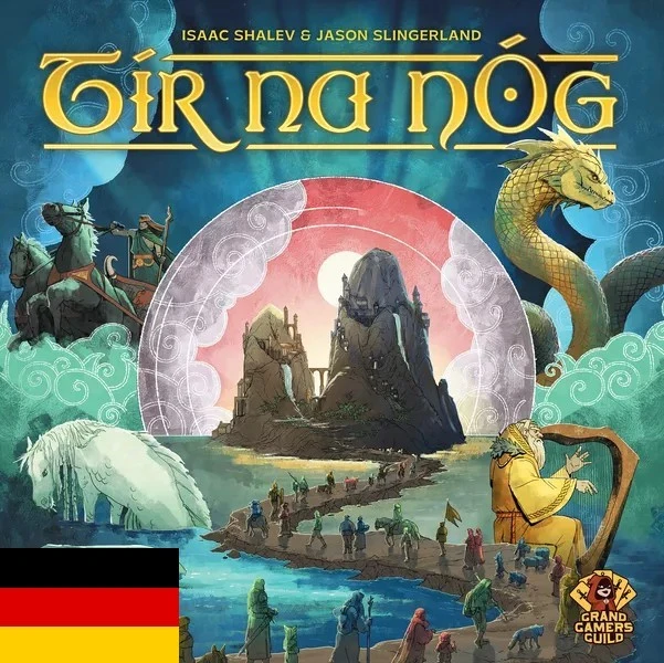 Tír na nÓg Brettspiel mit keltischen Geschichtenerzählern, Story-Karten und fantasievollen Illustrationen der irischen Anderswelt