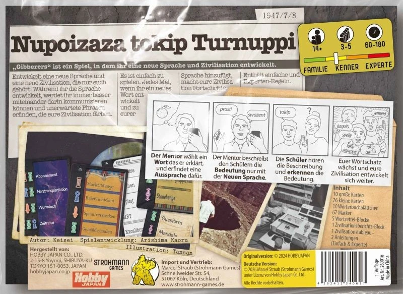Gibberers Brettspiel zur Entwicklung einer eigenen Sprache und Zivilisation mit Höhlenmalerei-Karten