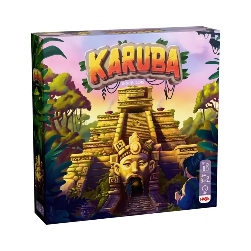 Karuba Brettspiel mit Dschungelplättchen, Tempeln, Schatzsuchern, Gold und Kristallen