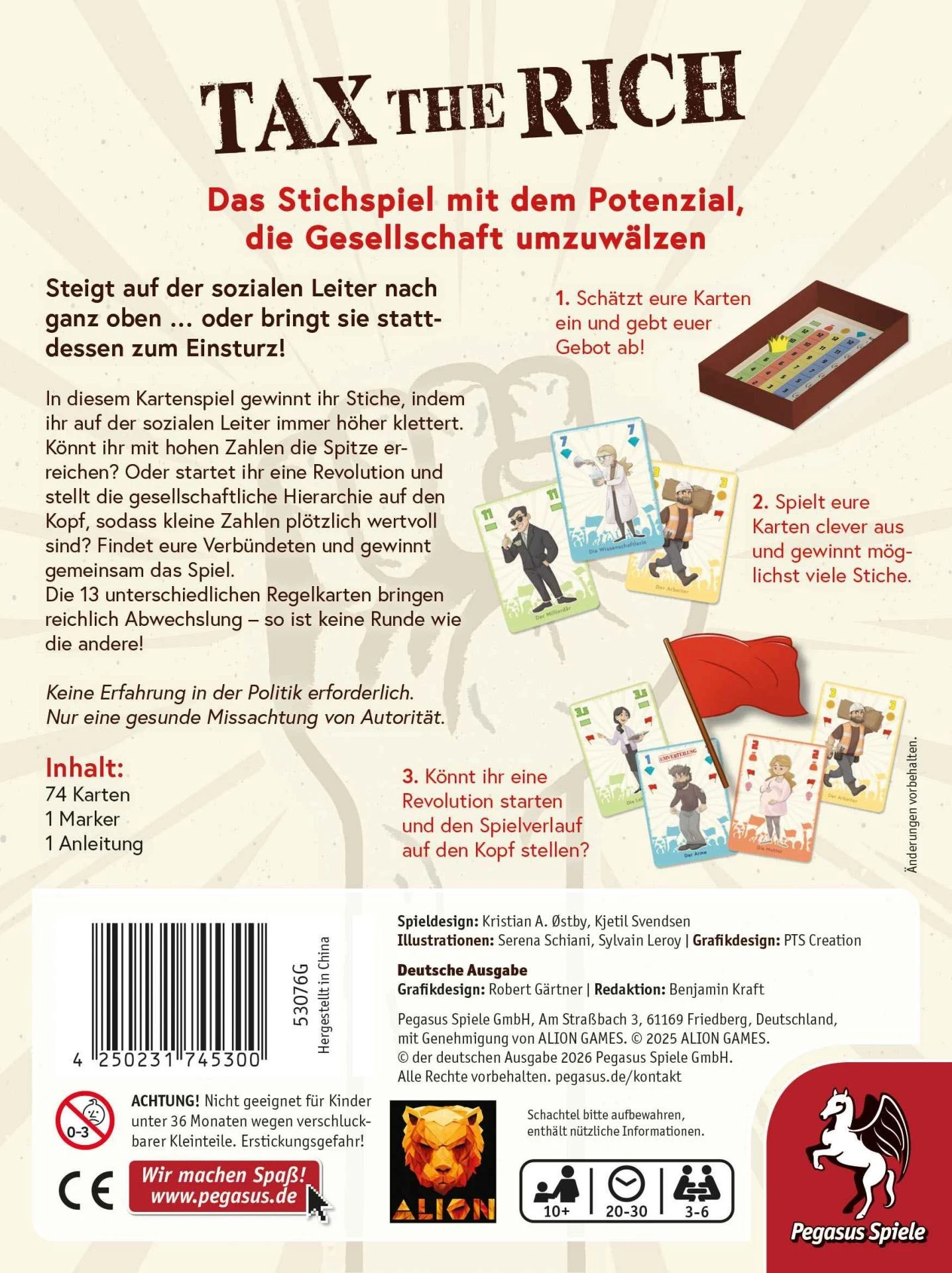 Tax the Rich satirisches Stichspiel mit 74 Karten, Allianzen und Revolutionsmechanik