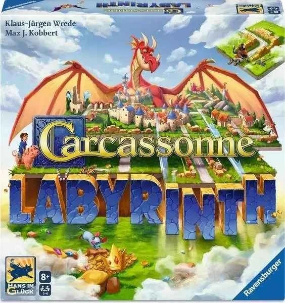 Carcassonne Labyrinth Brettspiel mit Spielplan, 96 Plättchen, Spielfiguren und Karten