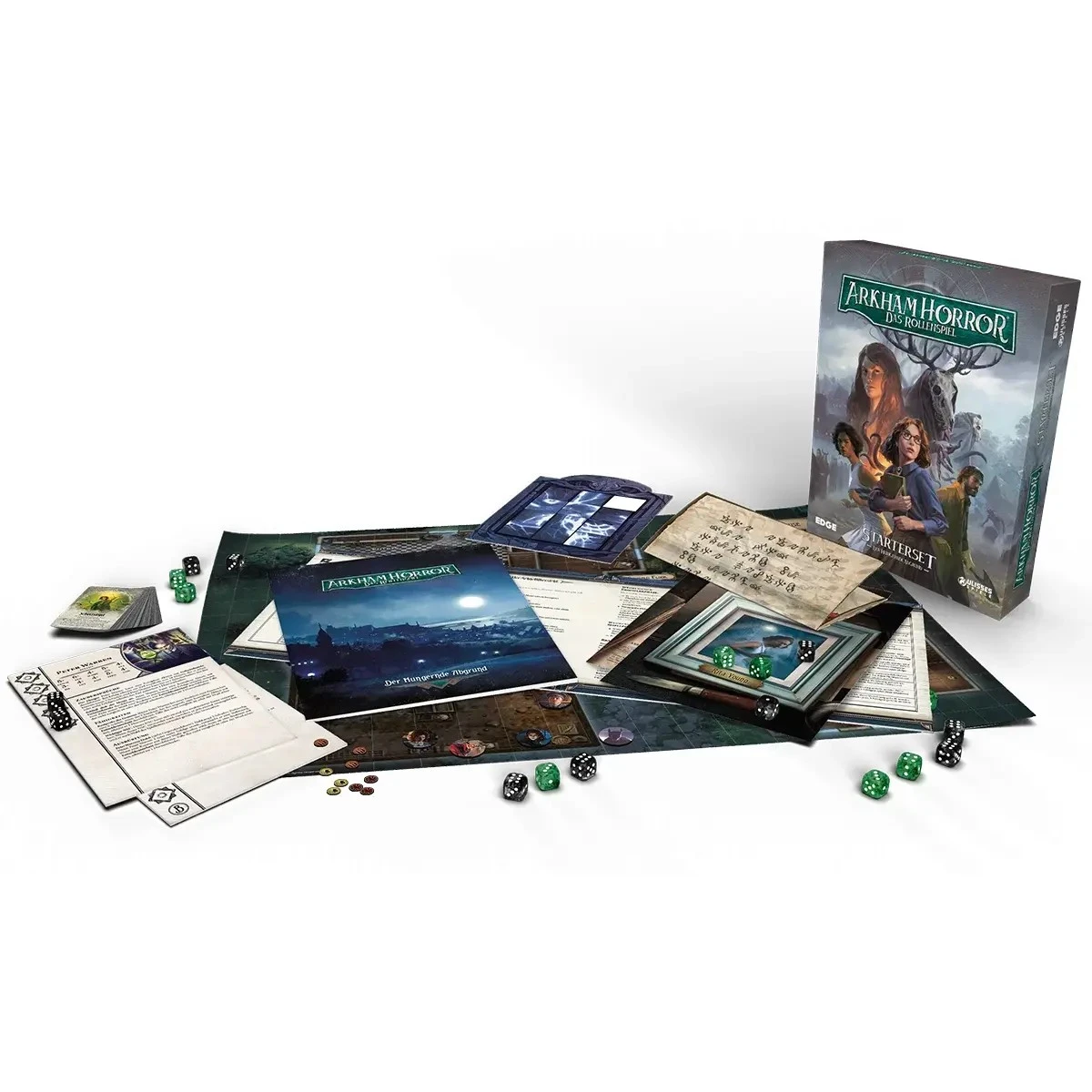 Arkham Horror Der Hungernde Abgrund Starterset mit Spielleiterschirm, Charaktermaterialien und Abenteuer für das Rollenspiel