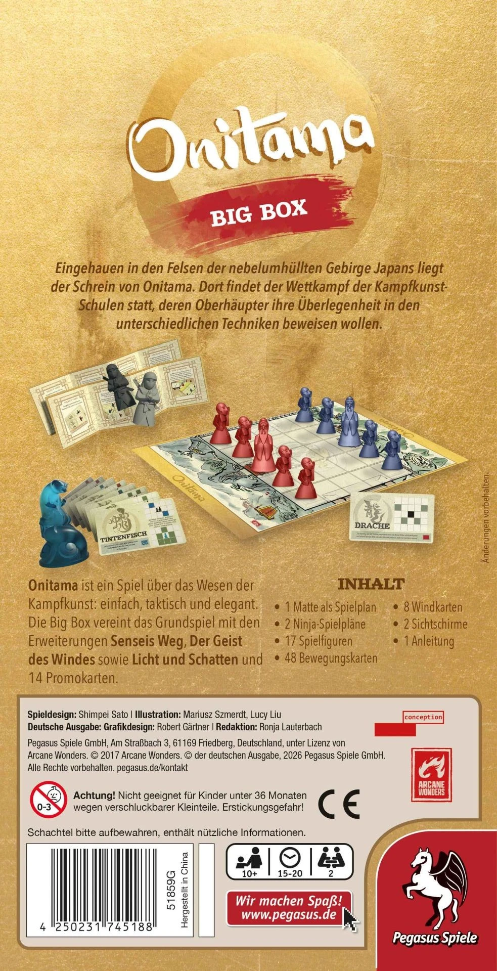 Onitama Big Box mit Grundspiel, drei Erweiterungen, Bewegungskarten und Ninja-Spielfiguren