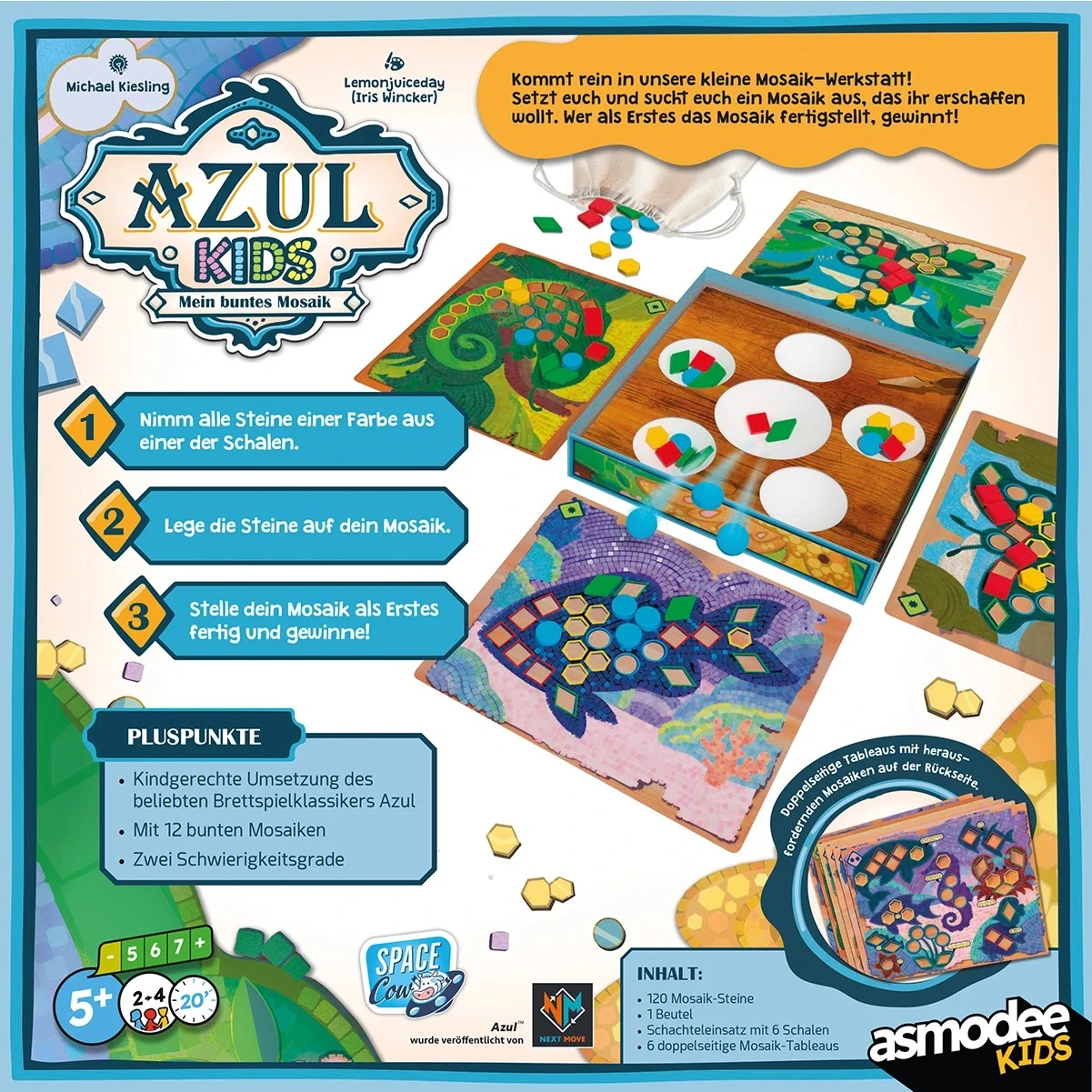 Azul Kids Mein buntes Mosaik mit farbigen Acrylsteinen und doppelseitigen Spielertableaus