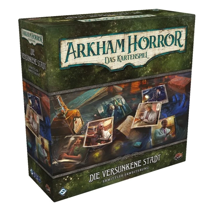 Arkham Horror: Das Kartenspiel – Die Versunkene Stadt Ermittler-Erweiterung mit sechs neuen Ermittlern und Spielerkarten