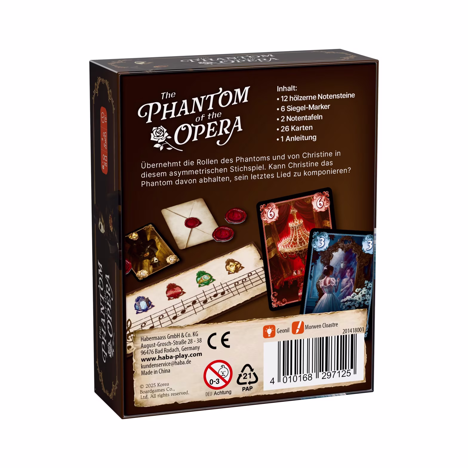 Das Phantom der Oper Stichspiel mit Phantom, Christine, Spielkarten und musikalischem Thema