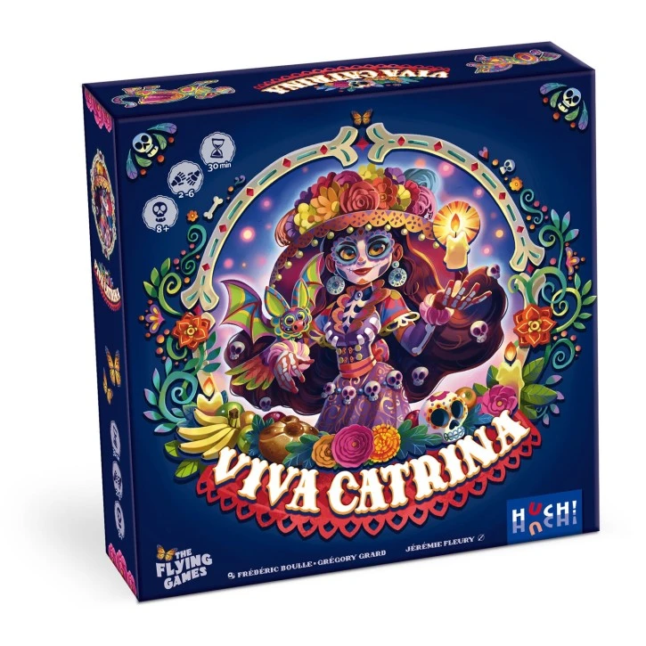 Viva Catrina Brettspiel mit farbenfrohen Dorfplättchen, Catrina, Chimären, Ballons und Blumenpfaden