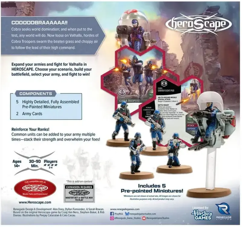 Heroscape COBRA Troopers Erweiterung mit 5 Miniaturen und 2 Armeekarten