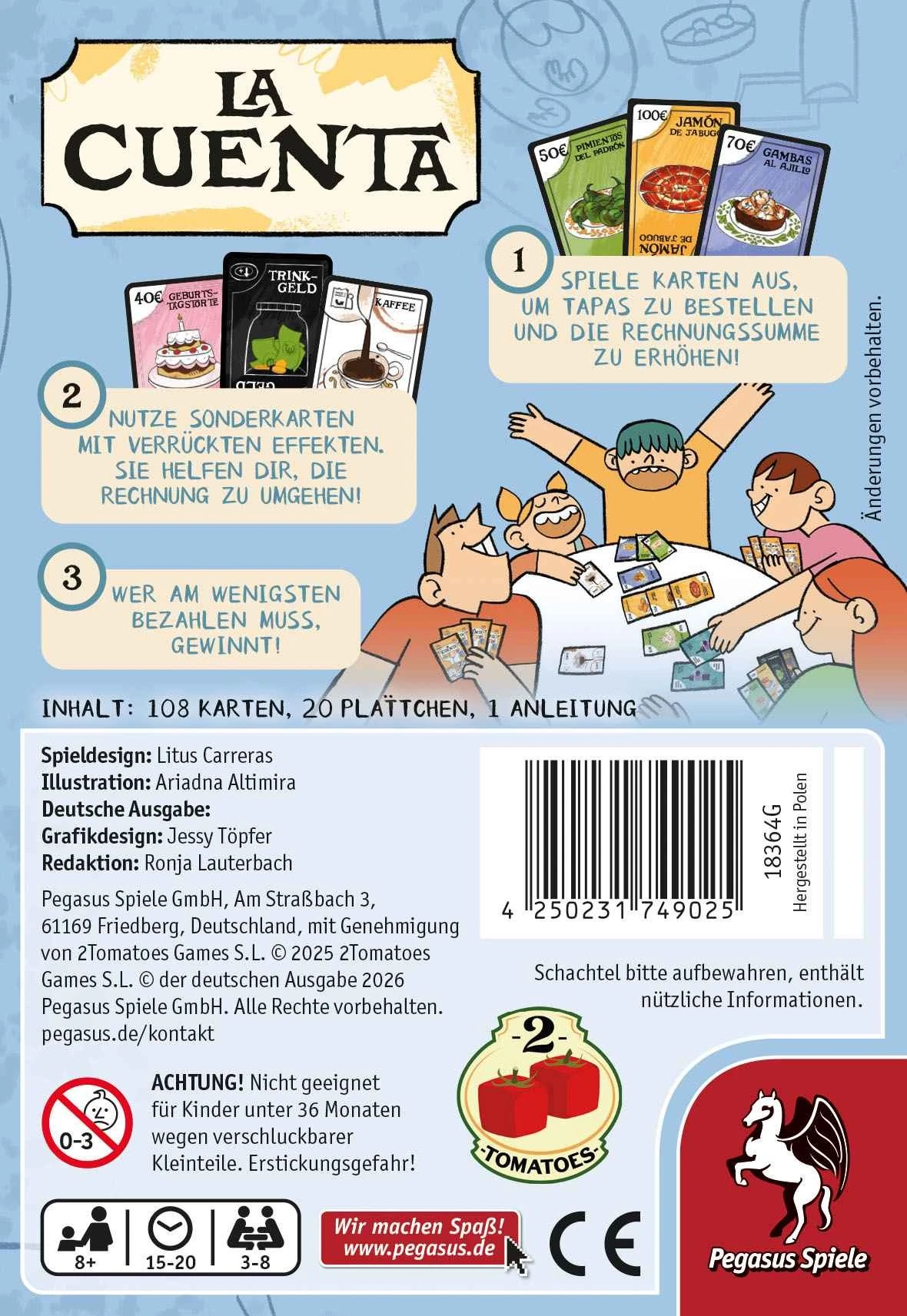 La Cuenta Kartenspiel mit Tapas-Karten, Sonderkarten und Plättchen rund um spanische Bars und hohe Restaurantrechnungen