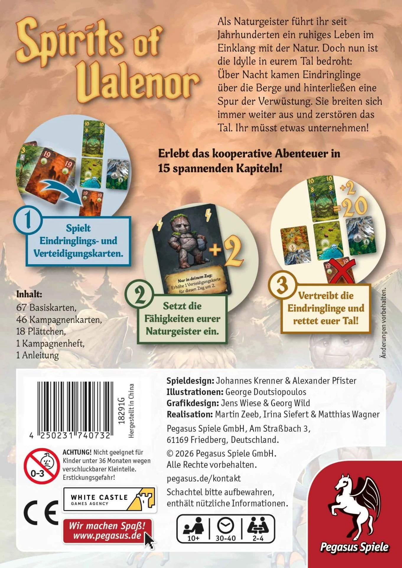 Spirits of Valenor kooperatives Abenteuer-Brettspiel mit Naturgeistern, Eindringlingskarten, Ortskarten und Plättchen