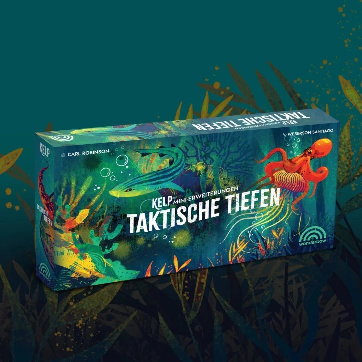 Kelp: Taktische Tiefen Mini-Erweiterung mit neuen Spielplanteilen und Modulen für Hai und Oktopus im Unterwasser-Kelpwald