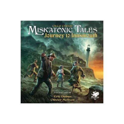 Miskatonic Tales: Journey to Innsmouth Brettspiel mit Abenteuerkarten und düsteren Motiven aus dem Cthulhu-Universum