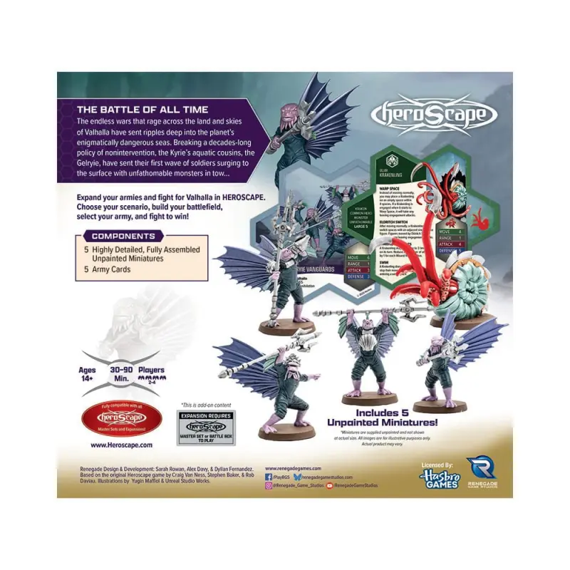 Heroscape Krakenling & Gelryie Vanguards mit 5 unbemalten Miniaturen und 2 englischen Armeekarten