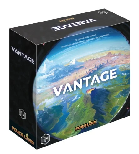 Vantage Brettspiel mit Ortskarten zur Erkundung eines unbekannten Planeten