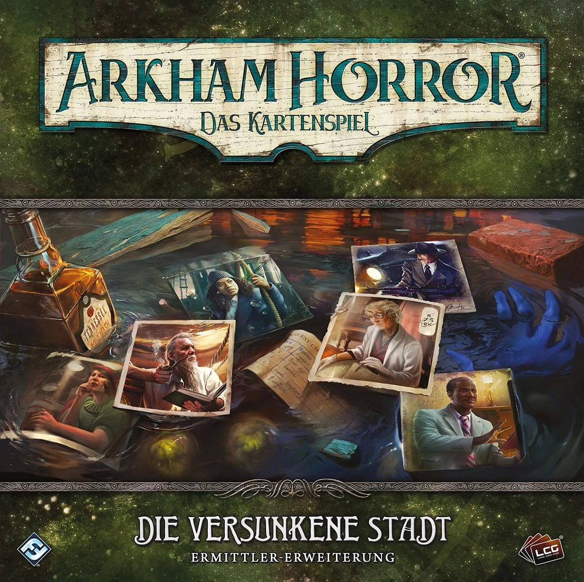 Arkham Horror: Das Kartenspiel – Die Versunkene Stadt Ermittler-Erweiterung mit sechs neuen Ermittlern und Spielerkarten