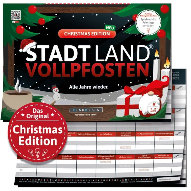 STADT LAND VOLLPFOSTEN Weihnachten Spielblock mit 26 kreativen Kategorien