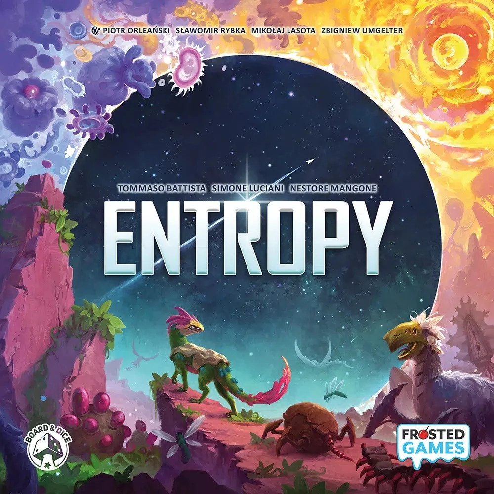 Entropy Kennerspiel mit Sonnensystemen, Planeten, Sternen, Asteroiden und Lebensform-Markern