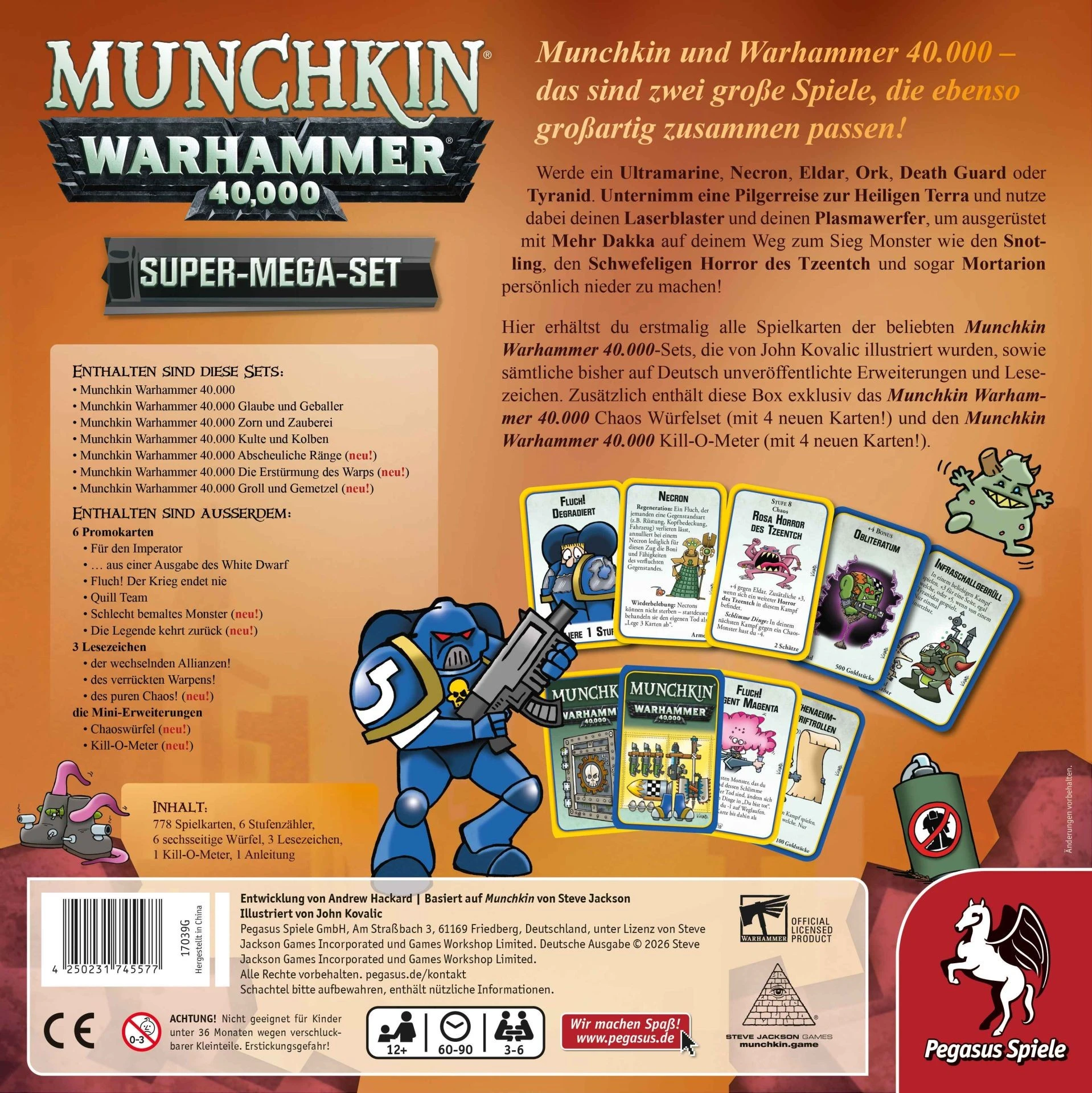 Munchkin Warhammer 40K Super Mega Set mit Warhammer-40.000-Karten, Chaos-Würfelset und Kill-O-Meter