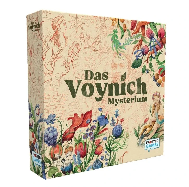Das Voynich-Mysterium Strategiespiel mit Manuskriptkarten, Puzzleteilen und Spielplan